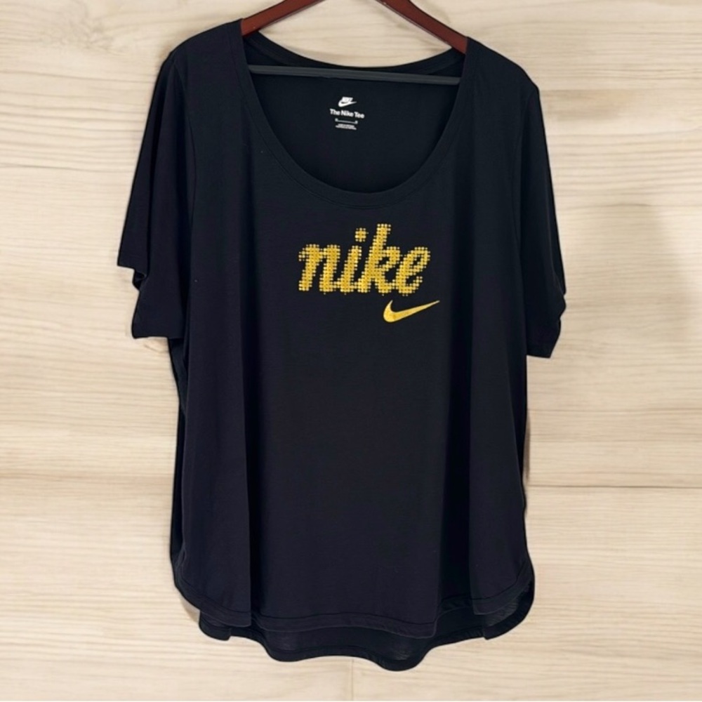 Nike Tee Shirt Women's Size 3X Short Sleeve Top Black Gold Glitter Logo
